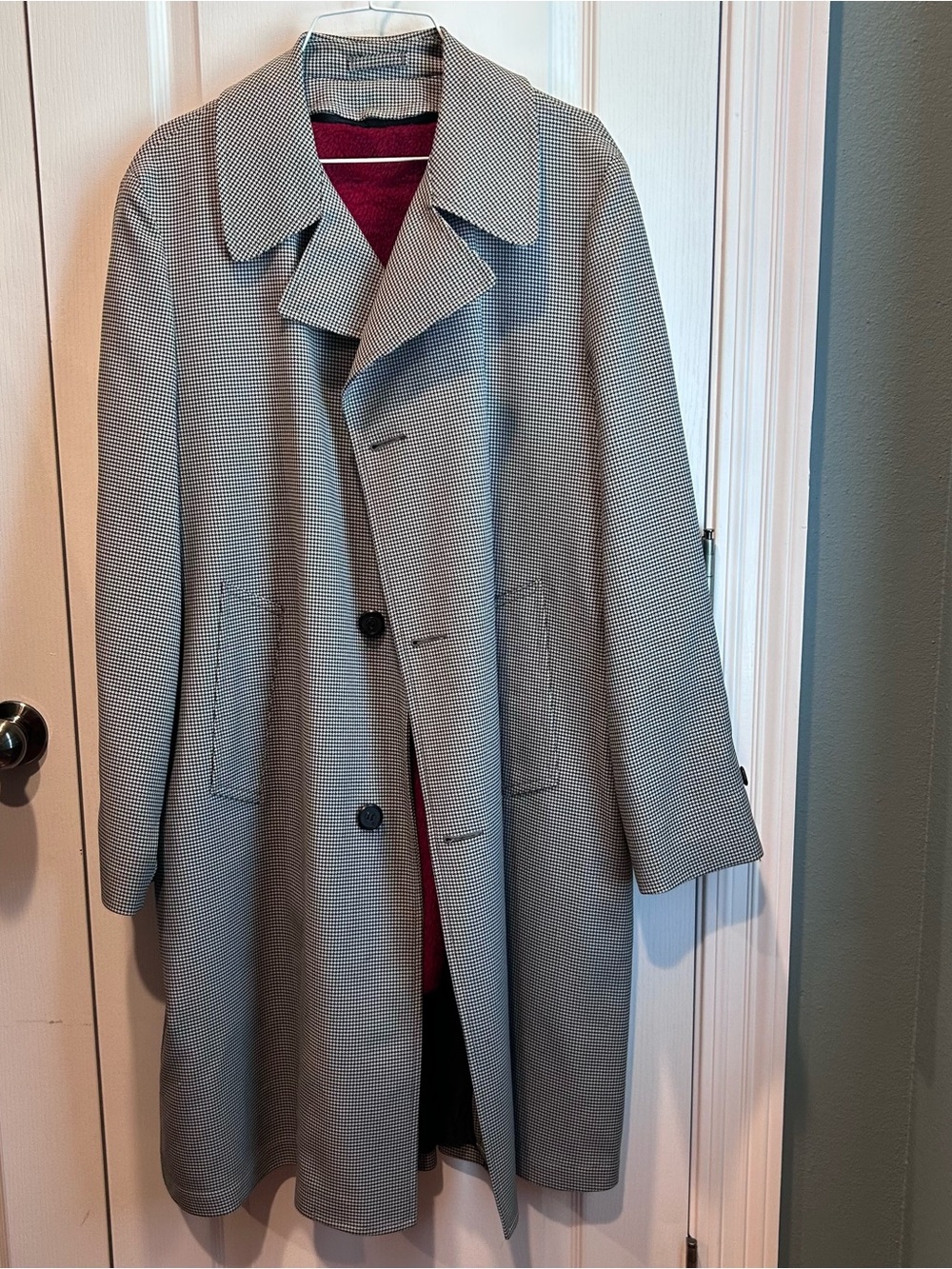 VTG Clipper Mist Londontown Houndstooth All Weather Coat Mens 42R Faux Fur Liner